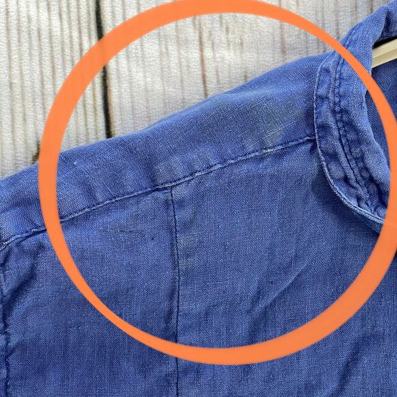 ZARA Button Up Shirt Mens Size M Blue Long Sleeves Minimalist DISCOLORATION - Picture 5 of 9